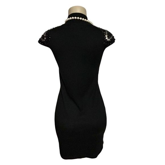Design History Sweater Dress Women's Medium Black Fitted Cap Sleeves Embellished - Picture 4 of 12